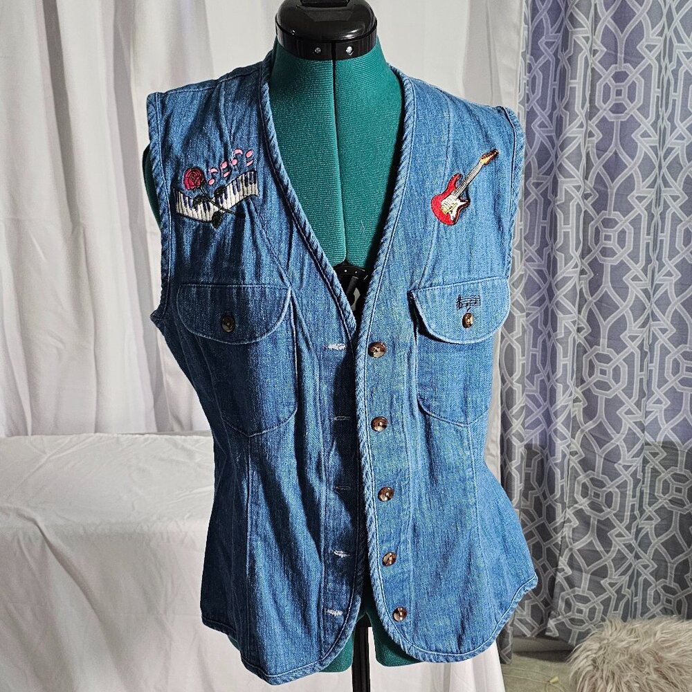 Vintage USA Made Gotcha Covered Women's Embroidered Denim Jean Vest - Size S